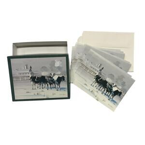 Lang Boxed Christmas Cards Set of 10 Dick Cole Farm Scene Cow Design